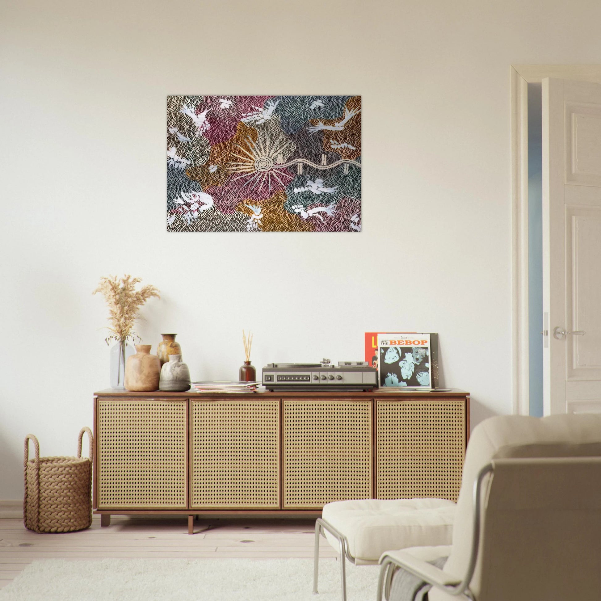 Lightning Dreaming - 1999 - Clifford Possum Tjapaltjarri Brushed Aluminum Print - 70x100 cm / 28x40 inches | Clifford Possum Tjapaltjarri Aluminum Print | Clifford Possum Tjapaltjarri Prints