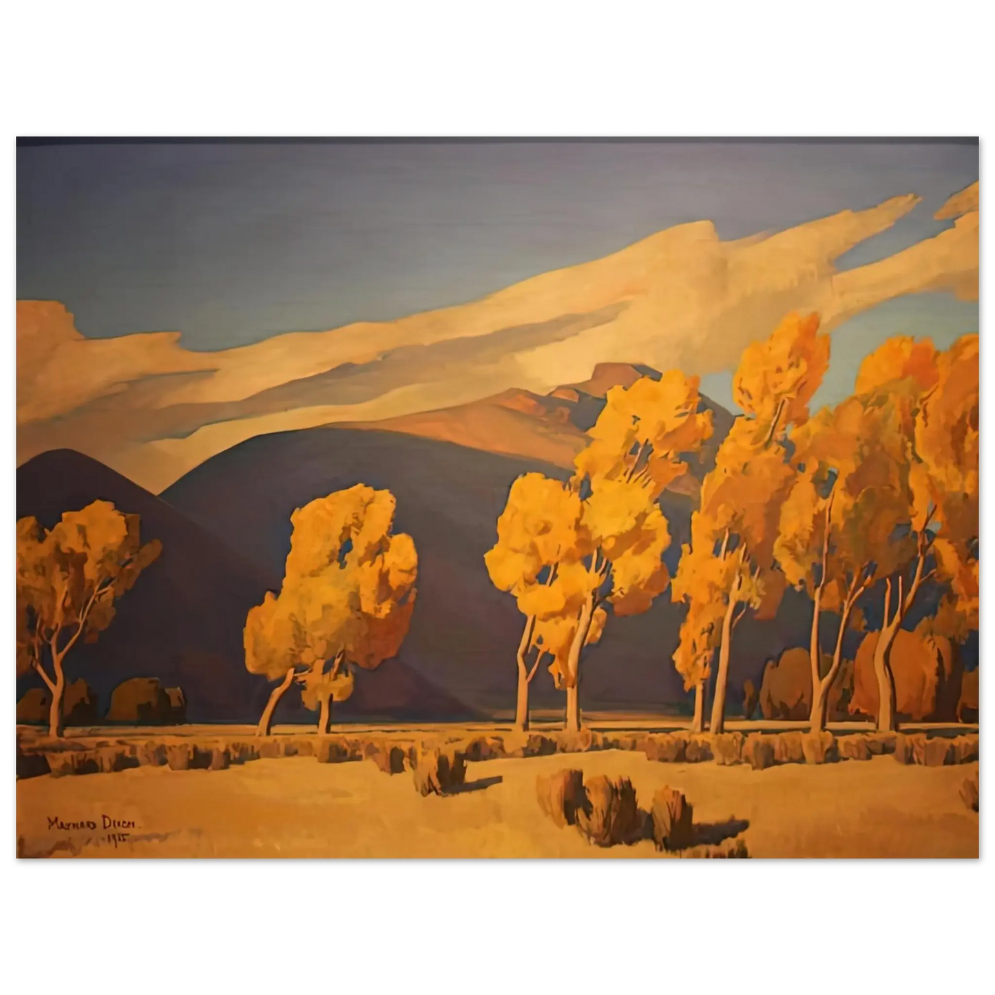 Maynard Dixon - NOVEMBER IN NEVADA 1935 Wall art - 28x43  cm / XL (11x17 Inches) - Premium Wooden Framed Poster With Fine Art Paper - Black frame