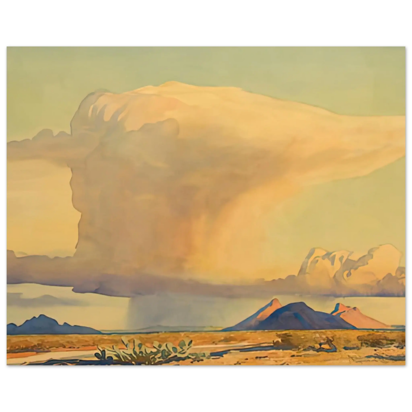 Maynard Dixon - DROUGHT AND DOWNPOUR 1944 Wall art - 28x43  cm / XL (11x17 Inches) - Premium Wooden Framed Poster With Fine Art Paper - White frame