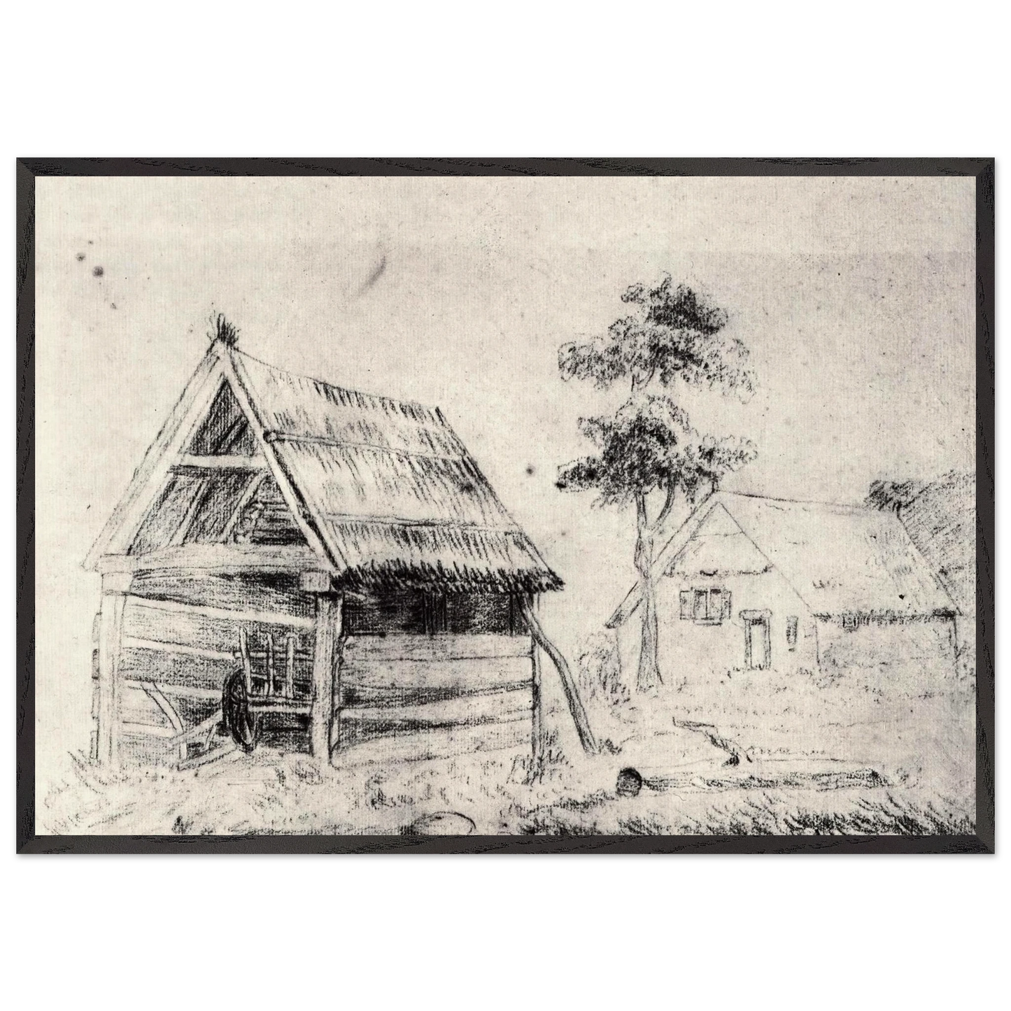 Barn and Farmhouse - Vincent van Gogh 70x100 cm / 28x40 inches Framed Art Print – Black Wooden Frame