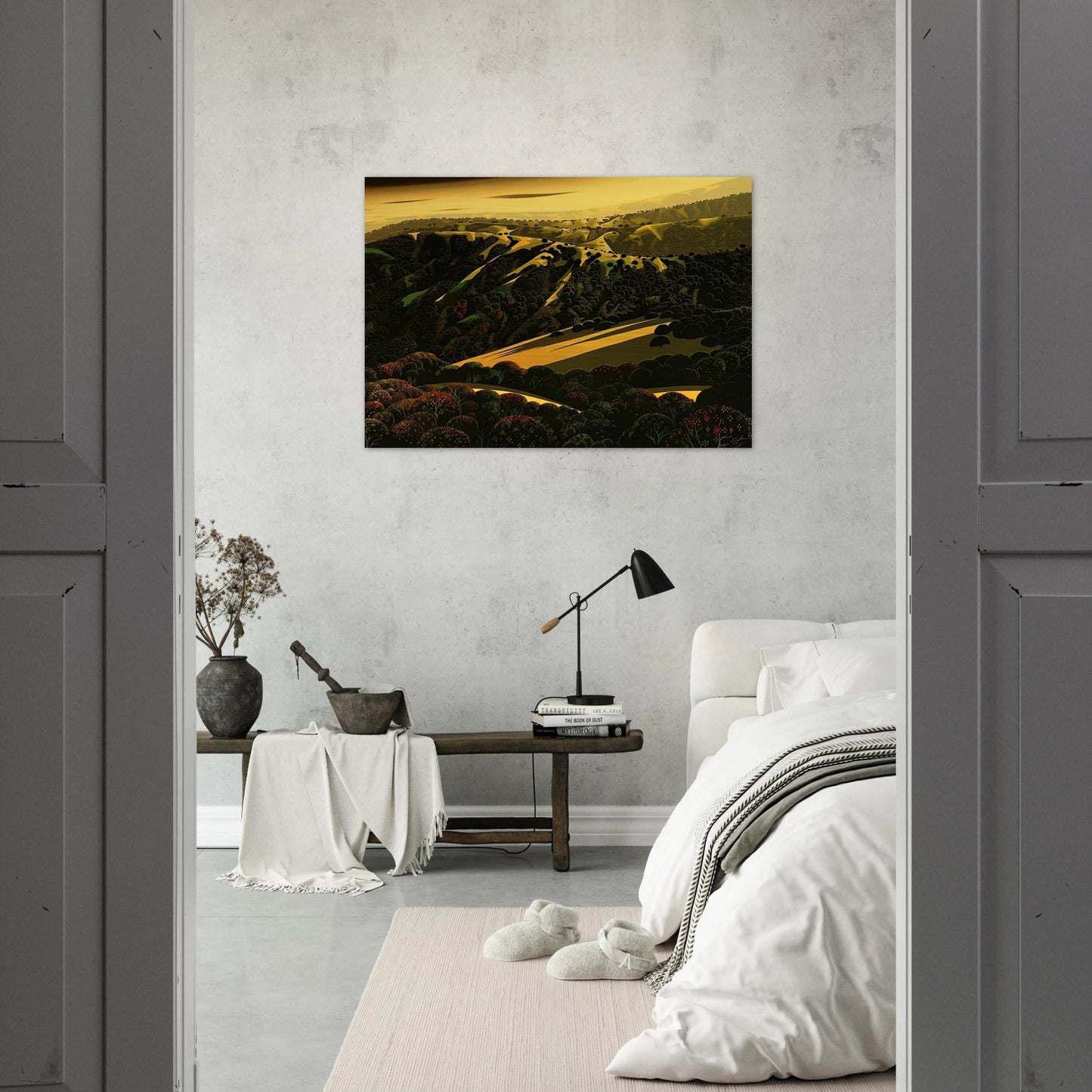 Santa Cruz Mountains - Eyvind Earle Brushed Aluminum Print - 70x100 cm / 28x40 inches | Eyvind Earle Aluminum Print | Eyvind Earle Prints