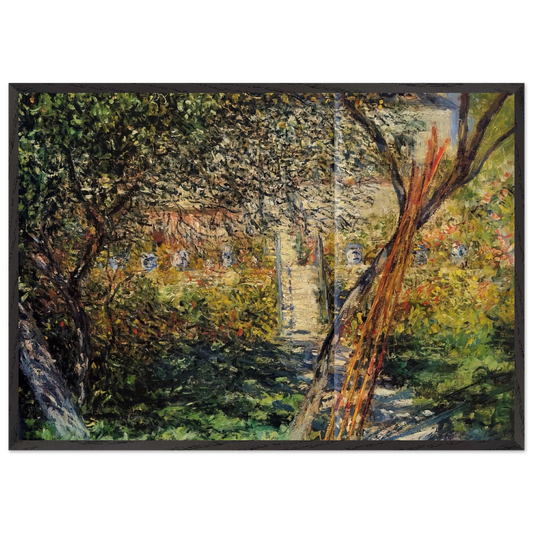 Garden at Vetheuil - claude monet 70x100 cm / 28x40 inches Framed Art Print – Black Wooden Frame