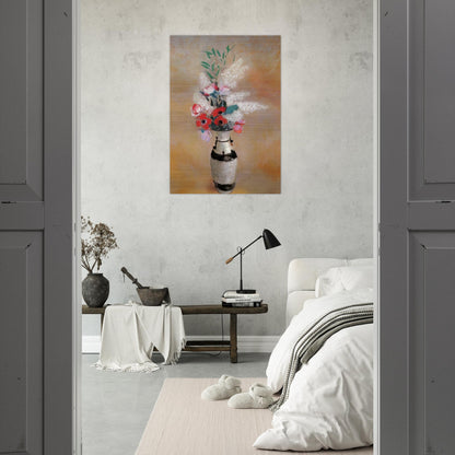 BOUQUET WITH WHITE LILIES IN A JAPANESE VASE - Odilon Redon Brushed Aluminum Print - 70x100 cm / 28x40 inches | Odilon Redon Aluminum Print | Odilon Redon Prints