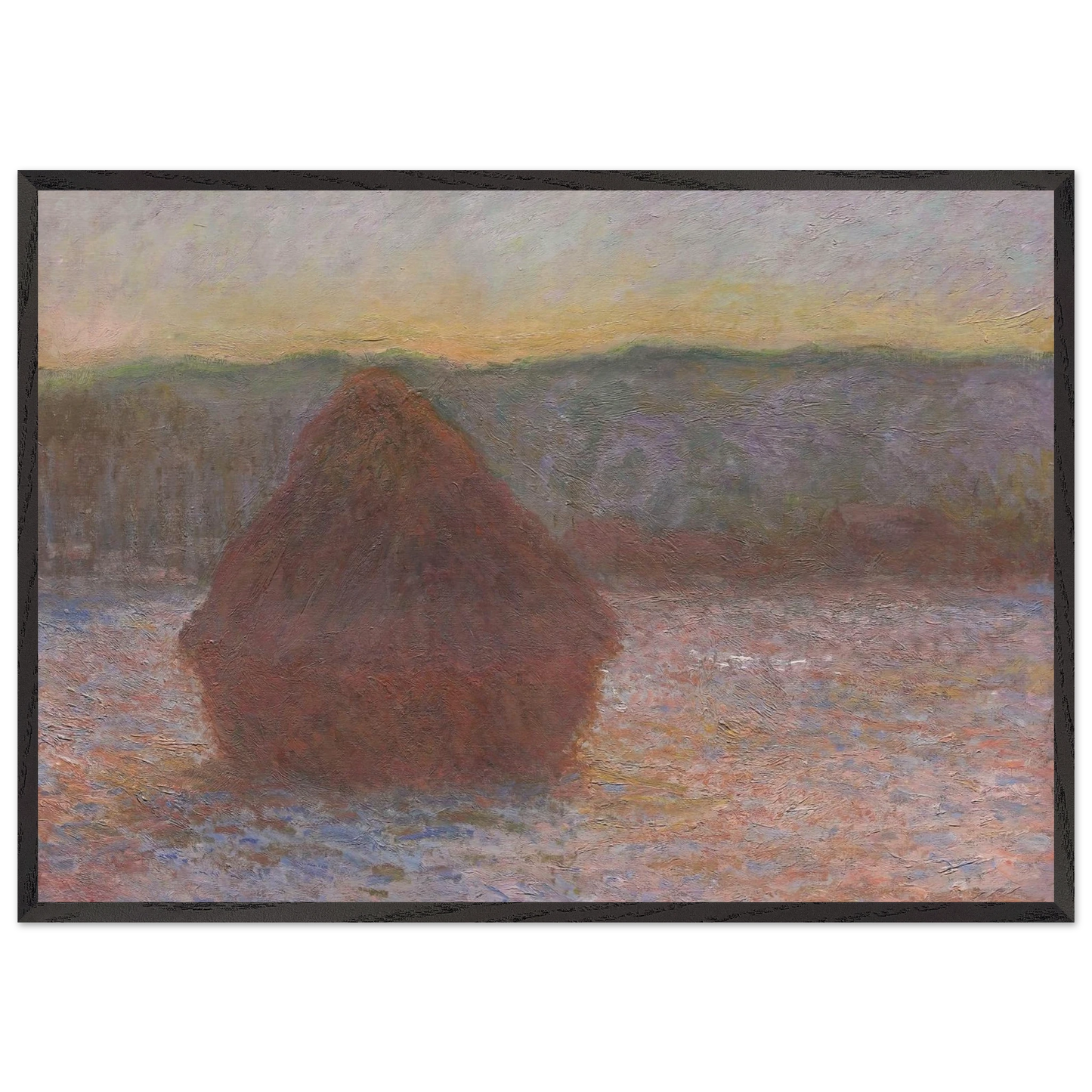 Stack of Wheat Thaw Sunset - claude monet 70x100 cm / 28x40 inches Framed Art Print – Black Wooden Frame