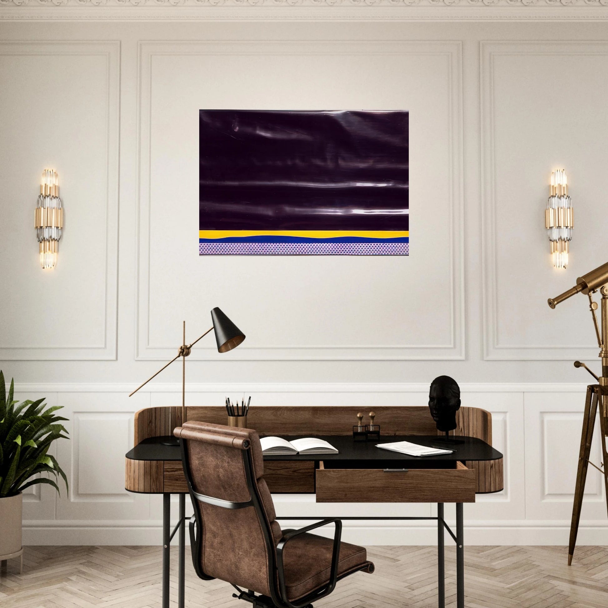 YELLOW LANDSCAPE 1965 - Roy Lichtenstein Brushed Aluminum Print - 70x100 cm / 28x40 inches | Roy Lichtenstein Aluminum Print | Roy Lichtenstein Prints
