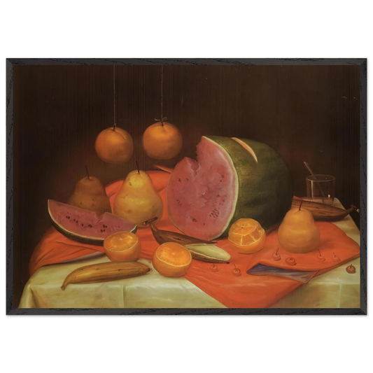 STILL LIFE WITH WATERMELON - Fernando Botero 70x100 cm / 28x40 inches Framed Art Print – Black Wooden Frame