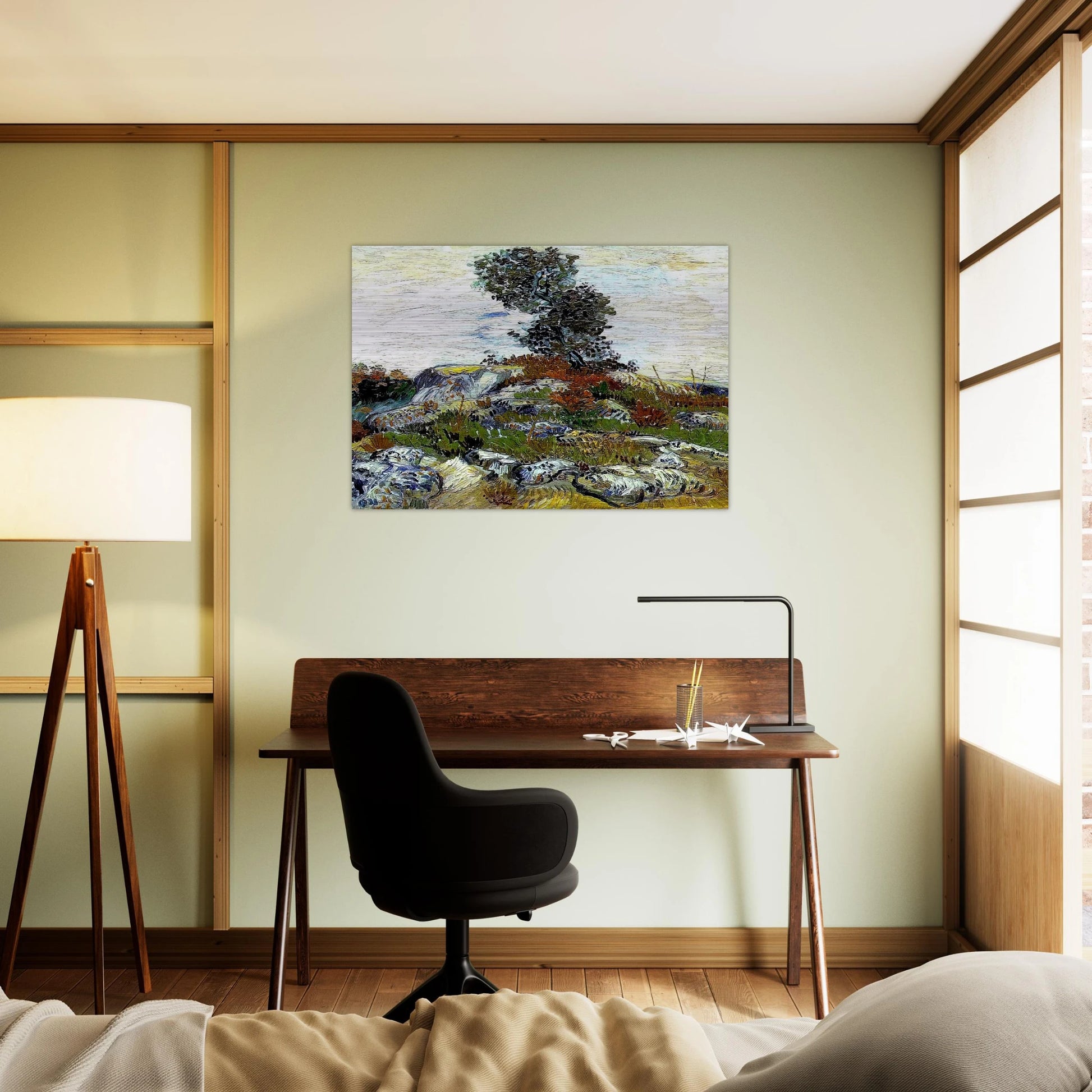 The Rocks with Oak tree - Vincent van Gogh Brushed Aluminum Print - 70x100 cm / 28x40 inches | Vincent van Gogh Aluminum Print | Vincent van Gogh Prints