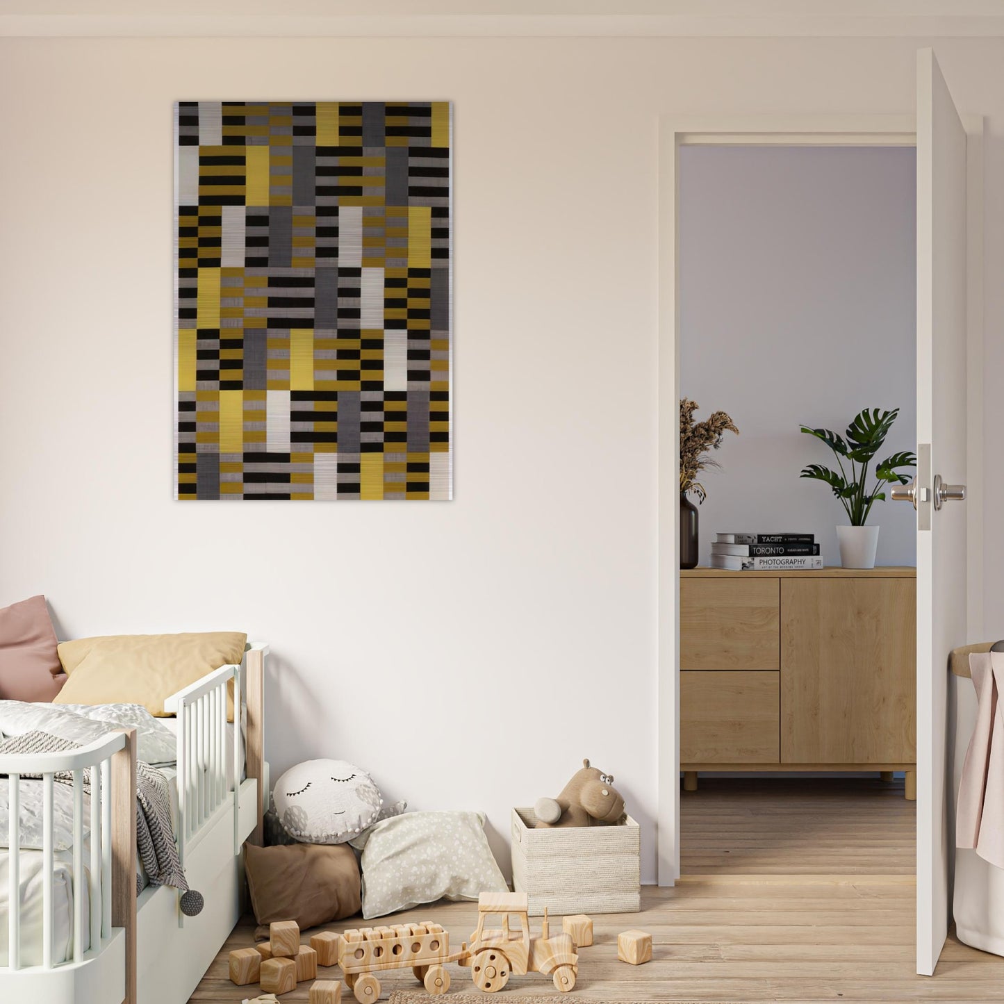 BLACK WHITE YELLOW 1926 - Anni Albers Brushed Aluminum Print - 70x100 cm / 28x40 inches | Anni Albers Aluminum Print | Anni Albers Prints
