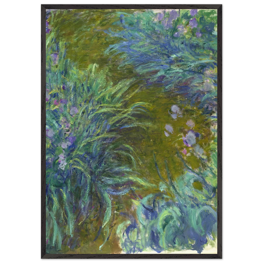 Path through the Irises 02 - claude monet 70x100 cm / 28x40 inches Framed Art Print – Black Wooden Frame