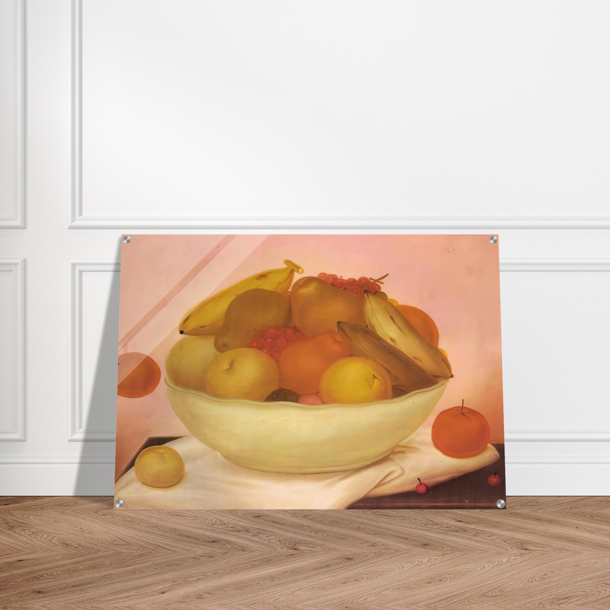 STILL LIFE WITH ORANGE FALLING - Fernando Botero Acrylic Print - 70x100 cm / 28x40″ inches