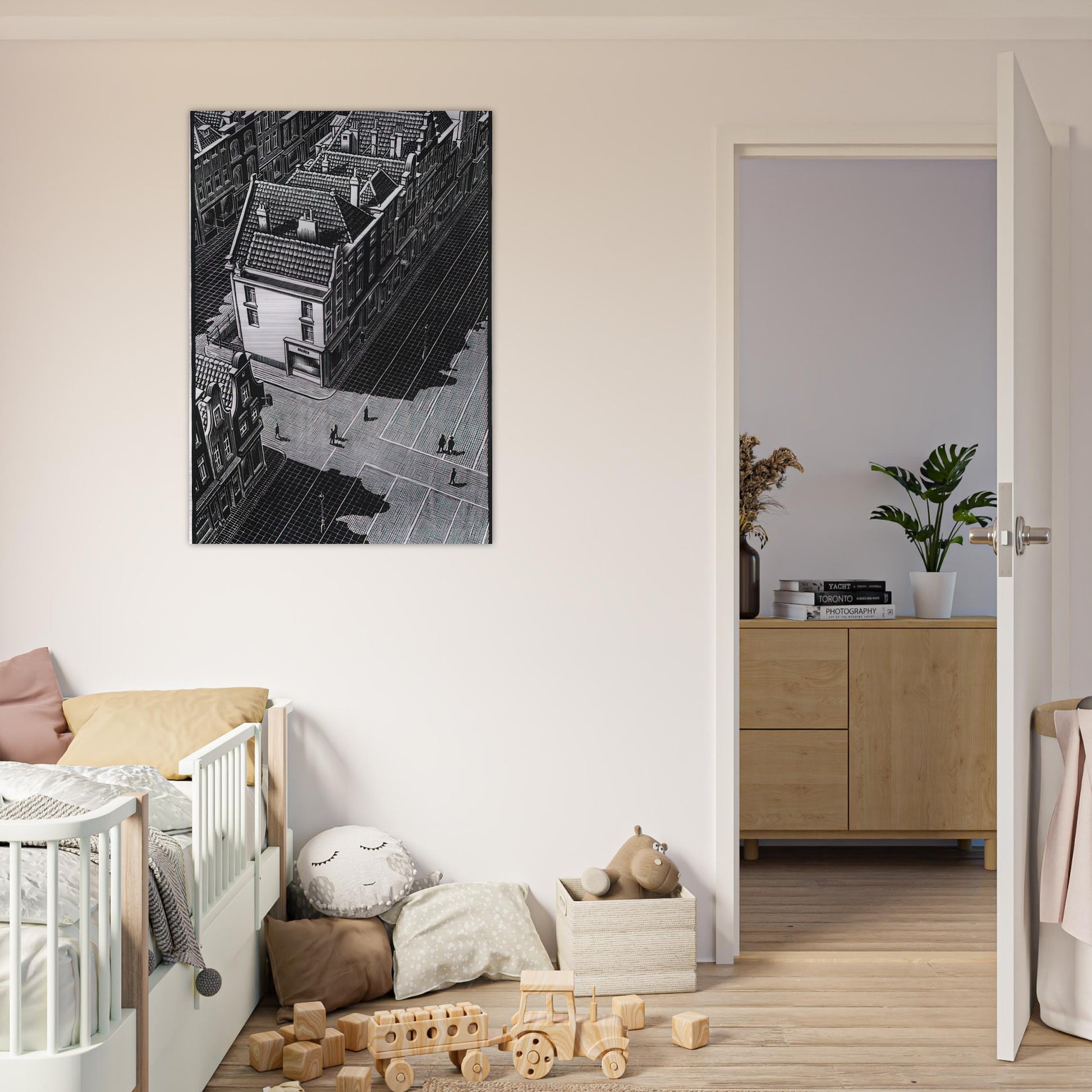 DELFT - MC Escher Brushed Aluminum Print - 70x100 cm / 28x40 inches | MC Escher Aluminum Print | MC Escher Prints | Maurits Cornelis Escher Prints
