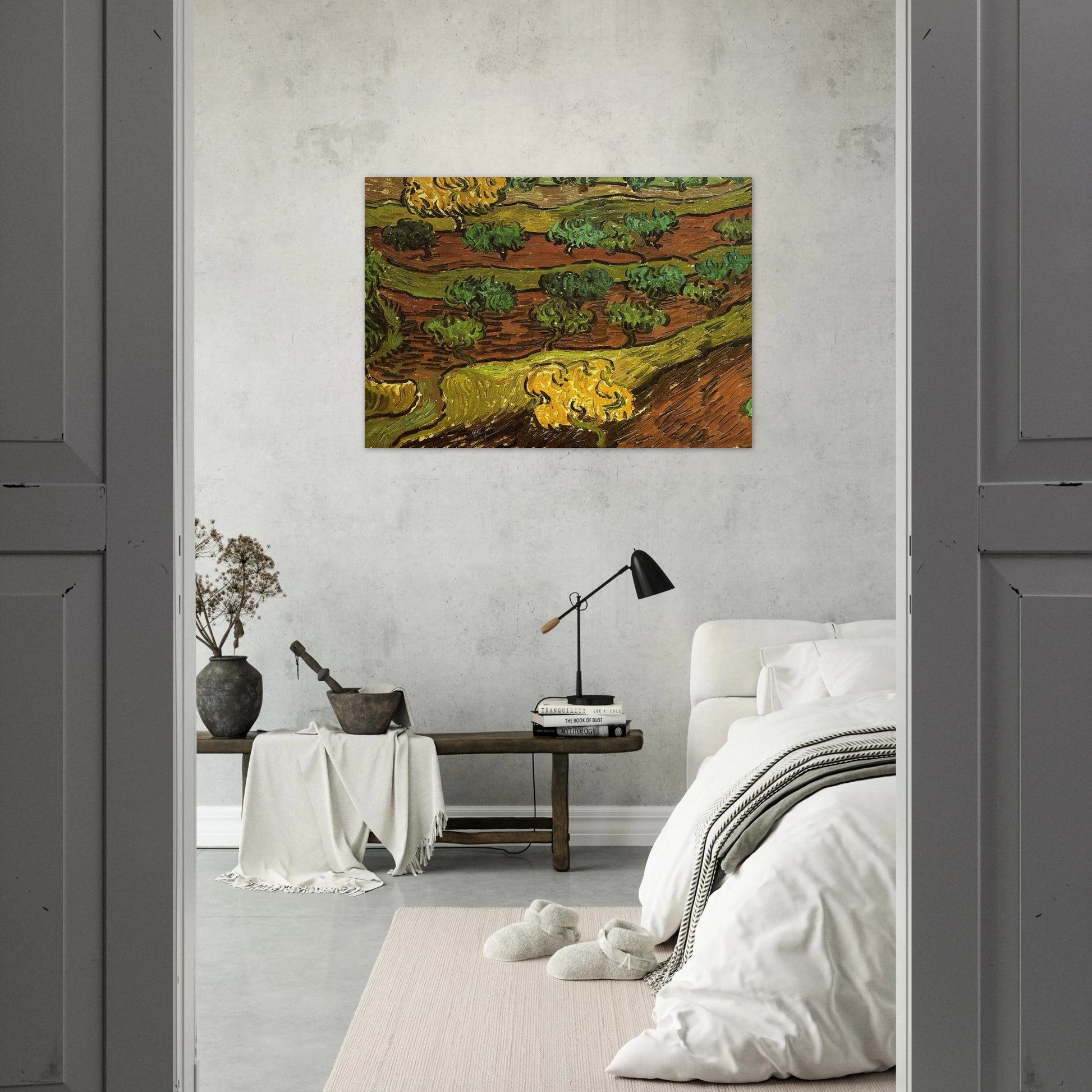 Olive Trees against a Slope of a Hill - Vincent van Gogh Brushed Aluminum Print - 70x100 cm / 28x40 inches | Vincent van Gogh Aluminum Print | Vincent van Gogh Prints