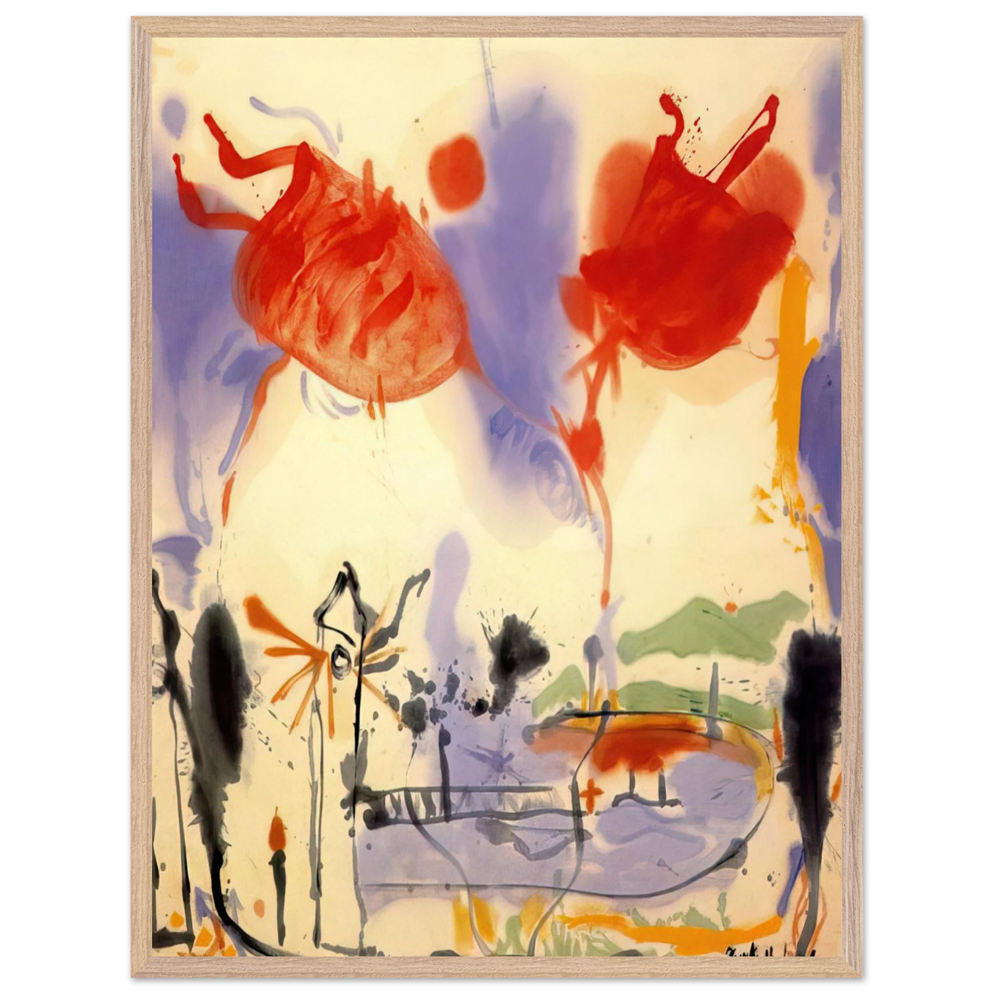 Helen Frankenthaler - Round Trip - 1957 Wall art - 30x45 cm / 12x18 inches - Premium Wooden Framed Poster With Fine Art Paper-canvas - Black frame