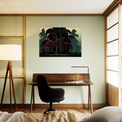 Crimson Autumn - Eyvind Earle Brushed Aluminum Print - 70x100 cm / 28x40 inches | Eyvind Earle Aluminum Print | Eyvind Earle Prints