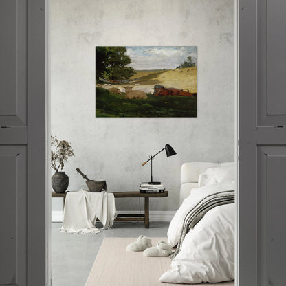 WARM AFTERNOON SHEPHERDESS - Winslow Homer Brushed Aluminum Print - 70x100 cm / 28x40 inches | Winslow Homer Aluminum Print | Winslow Homer Prints