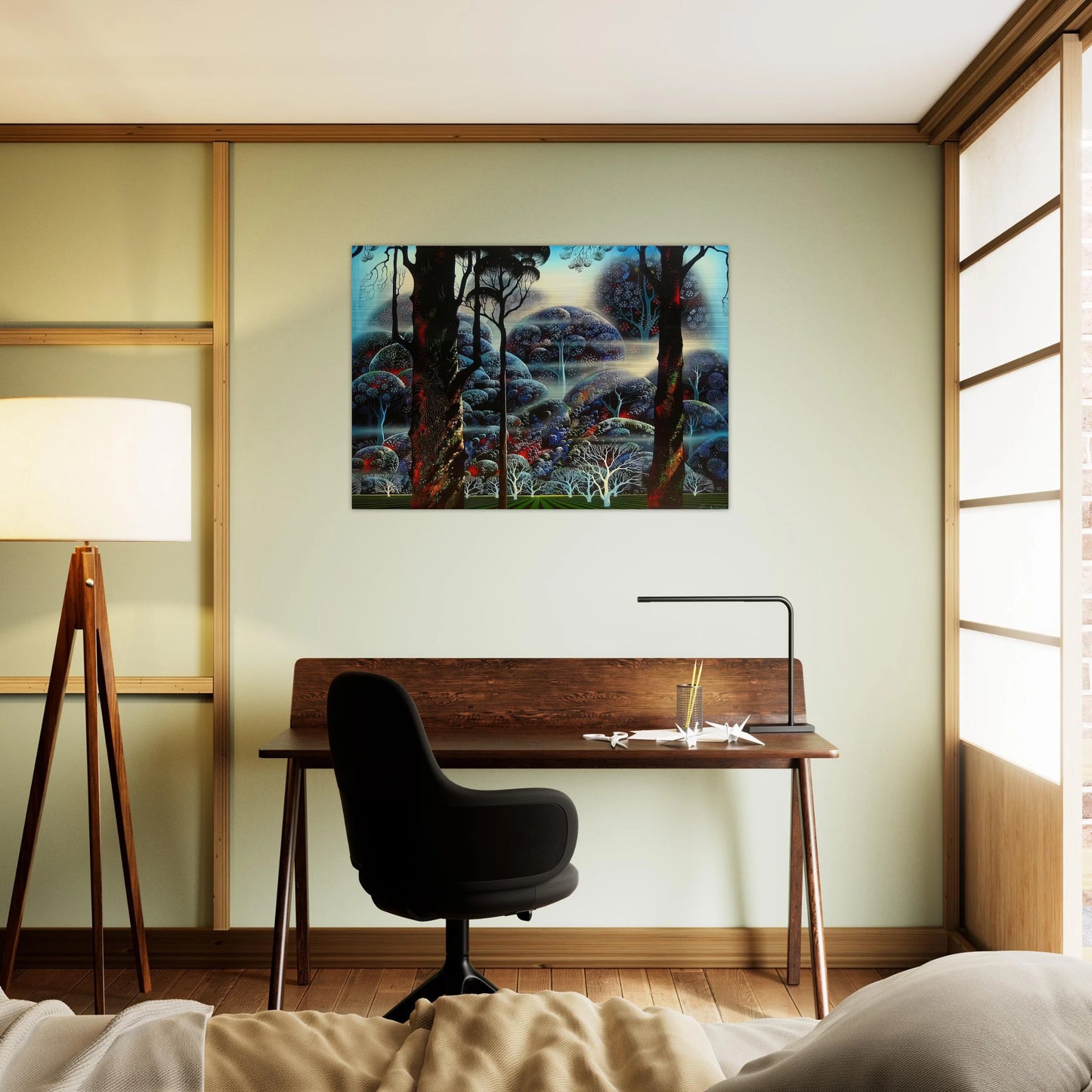 Mist in the Dark Woods - Eyvind Earle Brushed Aluminum Print - 70x100 cm / 28x40 inches | Eyvind Earle Aluminum Print | Eyvind Earle Prints
