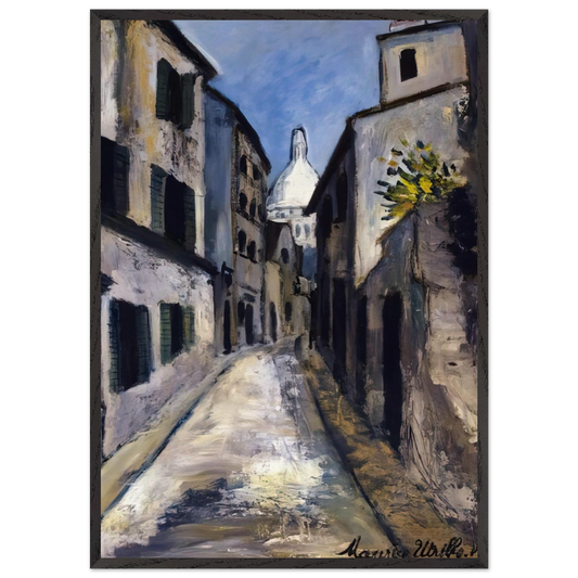 SAINT RUSTIQUE STREET - Maurice Utrillo 70x100 cm / 28x40 inches Framed Art Print – Black Wooden Frame
