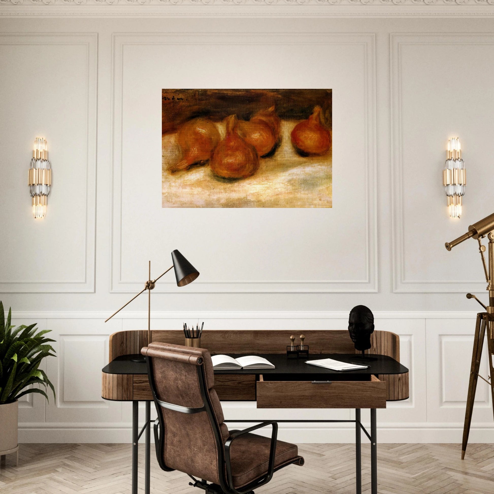 Still Life with Onions - Pierre-Auguste Renoir Brushed Aluminum Print - 70x100 cm / 28x40 inches | Pierre-Auguste Renoir Aluminum Print | Pierre-Auguste Renoir Prints