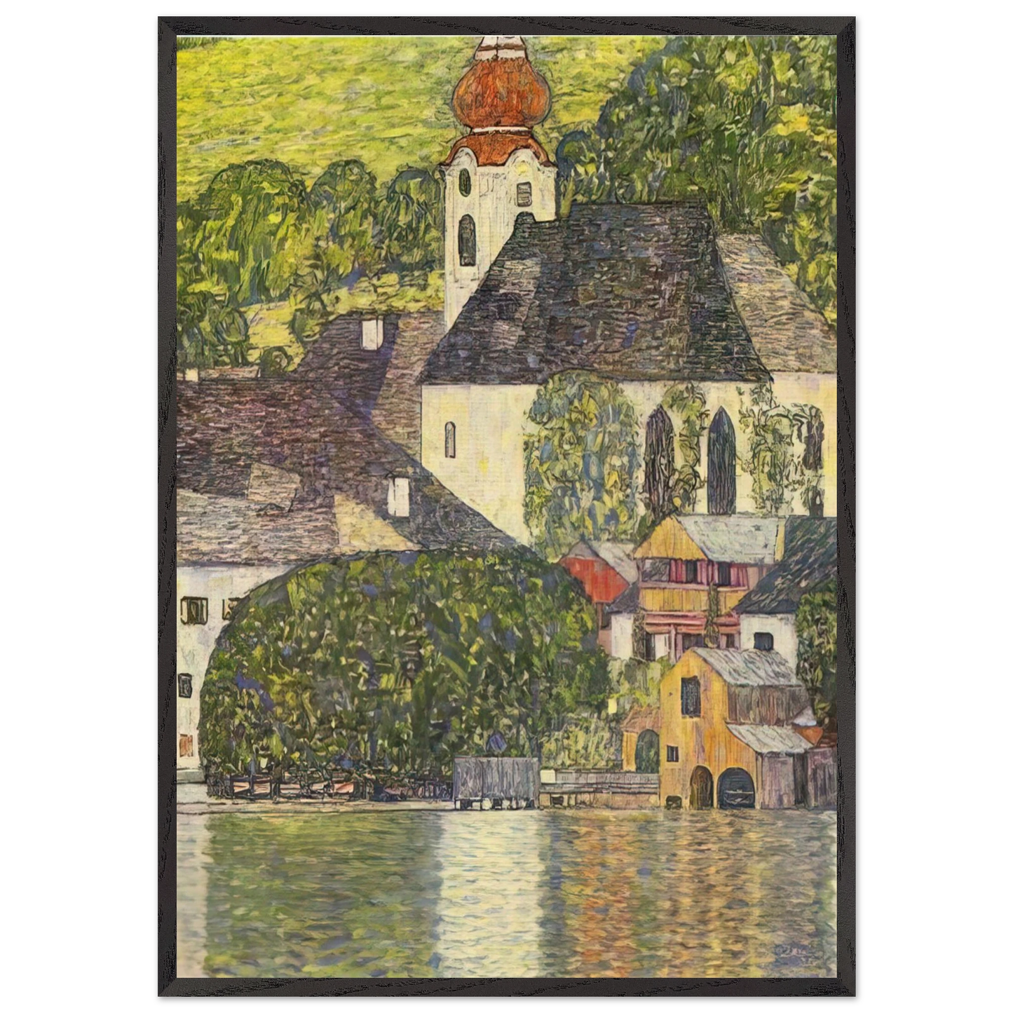 CHRUCH IN UNTERACH ON THE ATTERSEE - Gustav Klimt 70x100 cm / 28x40 inches Framed Art Print – Black Wooden Frame