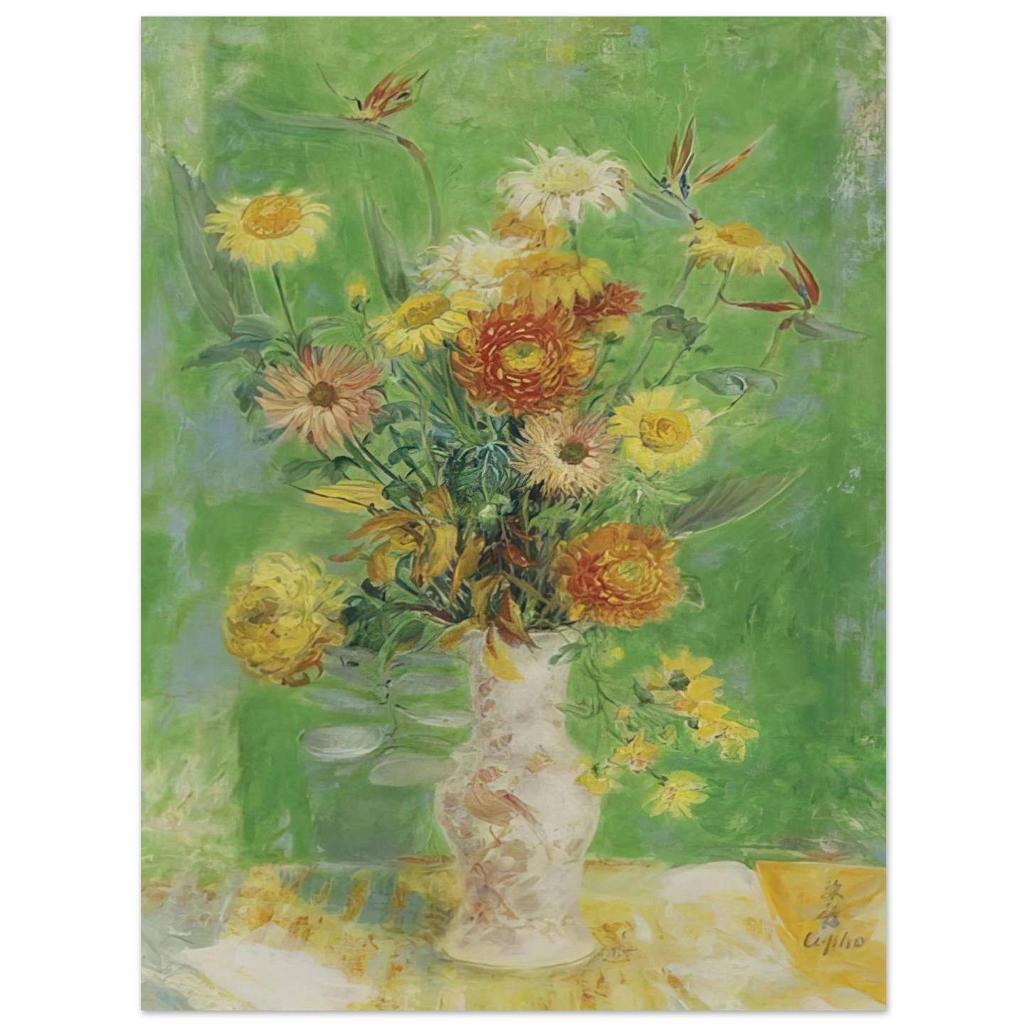 Le Pho - Chrysanthemums and Sunflowers - Post-Impressionism  75x100 cm / 30x40inches Fine Art Poster