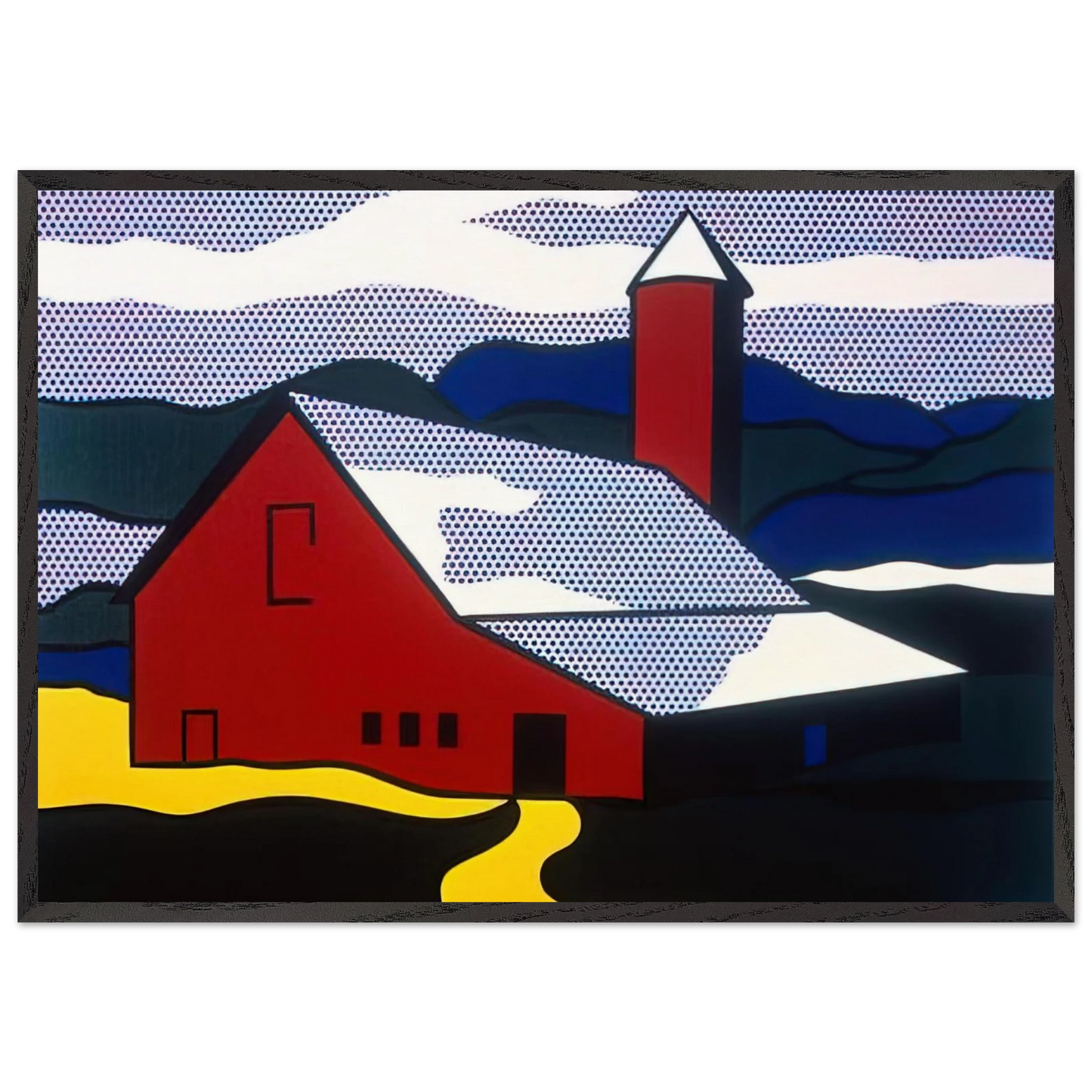 RED BARN II 1969 - Roy Lichtenstein 70x100 cm / 28x40 inches Framed Art Print – Black Wooden Frame