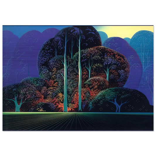 Softening Shades of Twilight - Eyvind Earle Brushed Aluminum Print - 70x100 cm / 28x40 inches | Eyvind Earle Aluminum Print | Eyvind Earle Prints