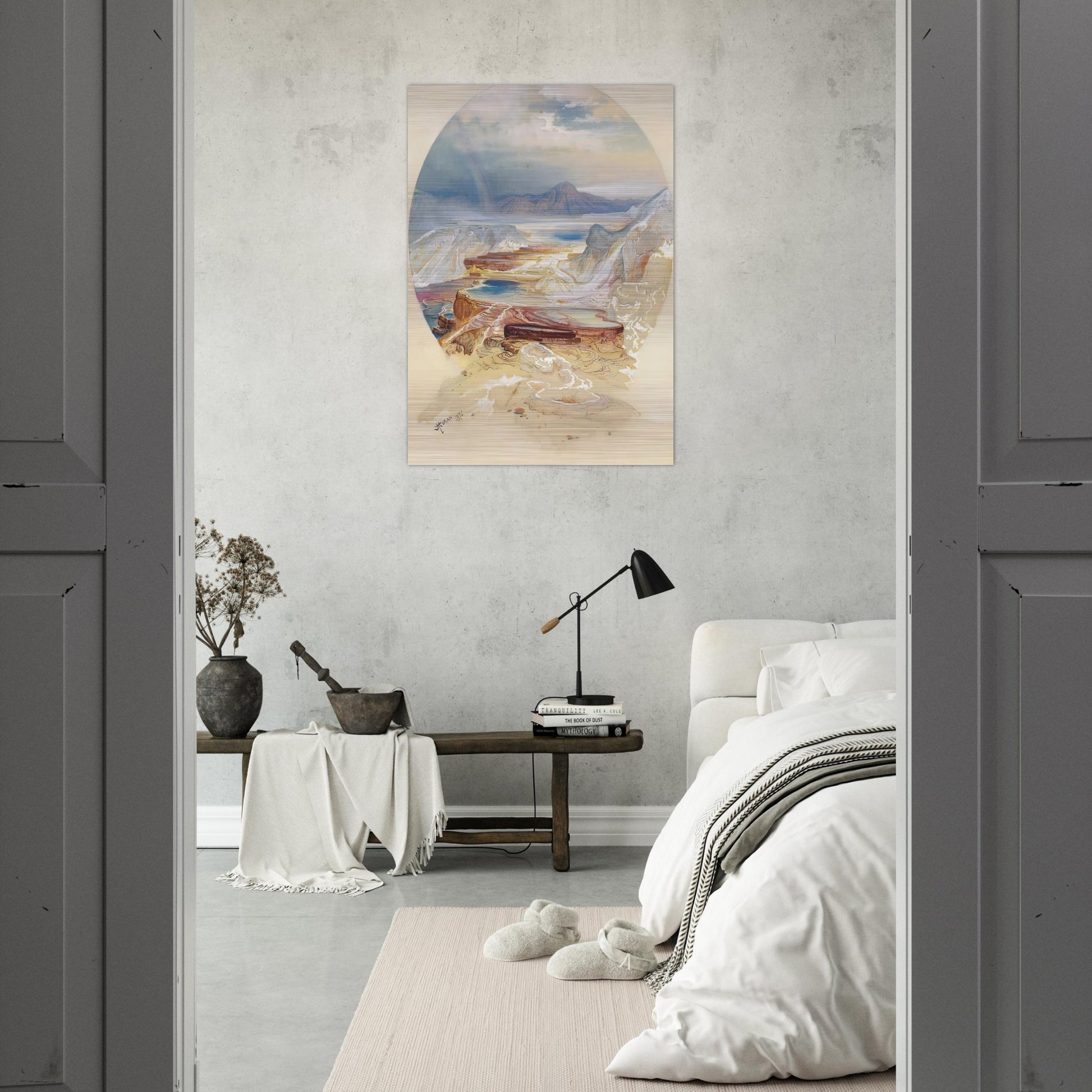 Minerva Terrace Yellowstone - Thomas Moran Brushed Aluminum Print - 70x100 cm / 28x40 inches | Thomas Moran Aluminum Print | Thomas Moran Prints