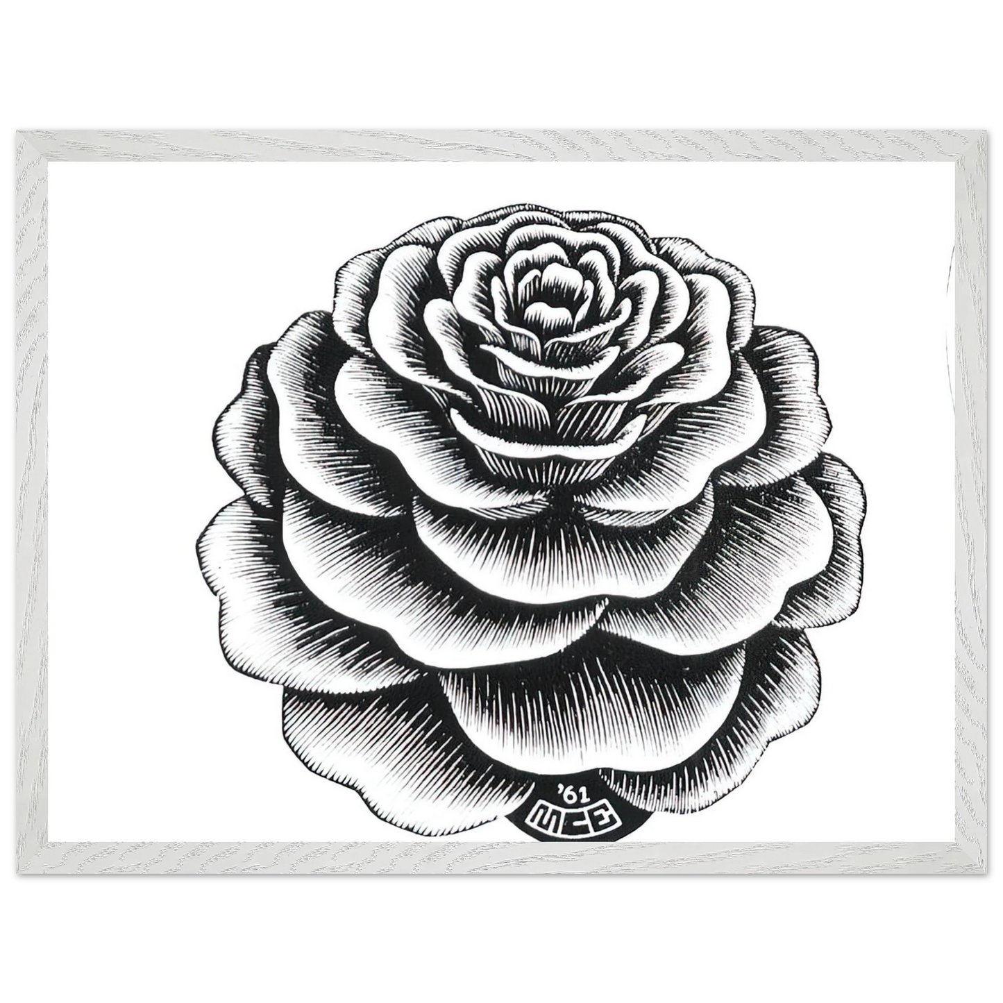 MC Escher - FLOWER 1 Wall Art - 30x40 cm / 12x16 inches - Premium Wooden Framed Poster With Fine Art Paper-canvas - White frame