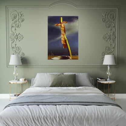 PINK KNOT AND SHELL ON THE SEASHORE - Salvador Dali Brushed Aluminum Print - 70x100 cm / 28x40 inches | Salvador Dali Aluminum Print | Salvador Dali Prints