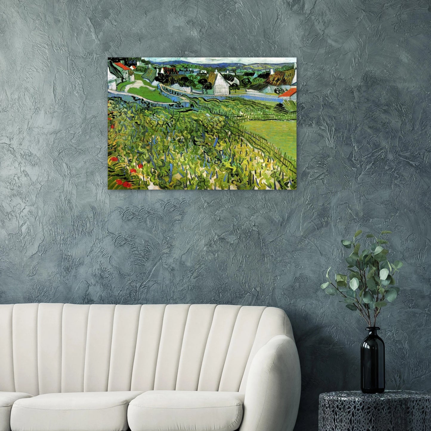 Vineyards with a View of Auvers - Vincent van Gogh Brushed Aluminum Print - 70x100 cm / 28x40 inches | Vincent van Gogh Aluminum Print | Vincent van Gogh Prints
