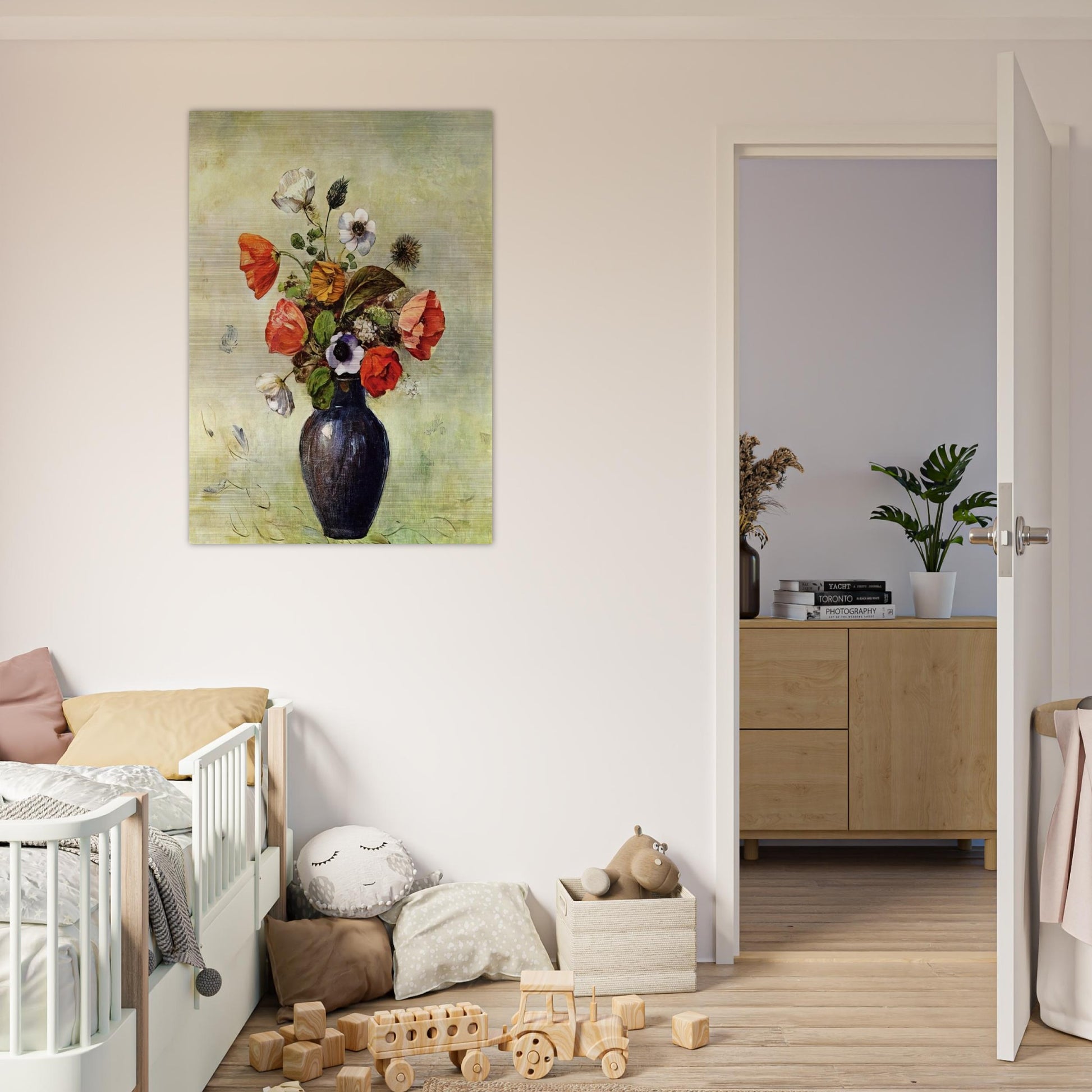 ANEMONES AND POPPIES IN A VASE - Odilon Redon Brushed Aluminum Print - 70x100 cm / 28x40 inches | Odilon Redon Aluminum Print | Odilon Redon Prints