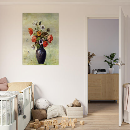 ANEMONES AND POPPIES IN A VASE - Odilon Redon Brushed Aluminum Print - 70x100 cm / 28x40 inches | Odilon Redon Aluminum Print | Odilon Redon Prints