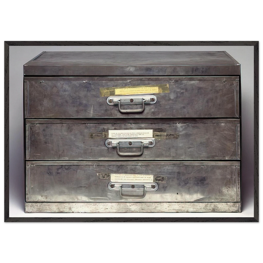 ATTEMPT AT RECREATION THREE DRAWERS 1971 - Christian Boltanski 70x100 cm / 28x40 inches Framed Art Print – Black Wooden Frame