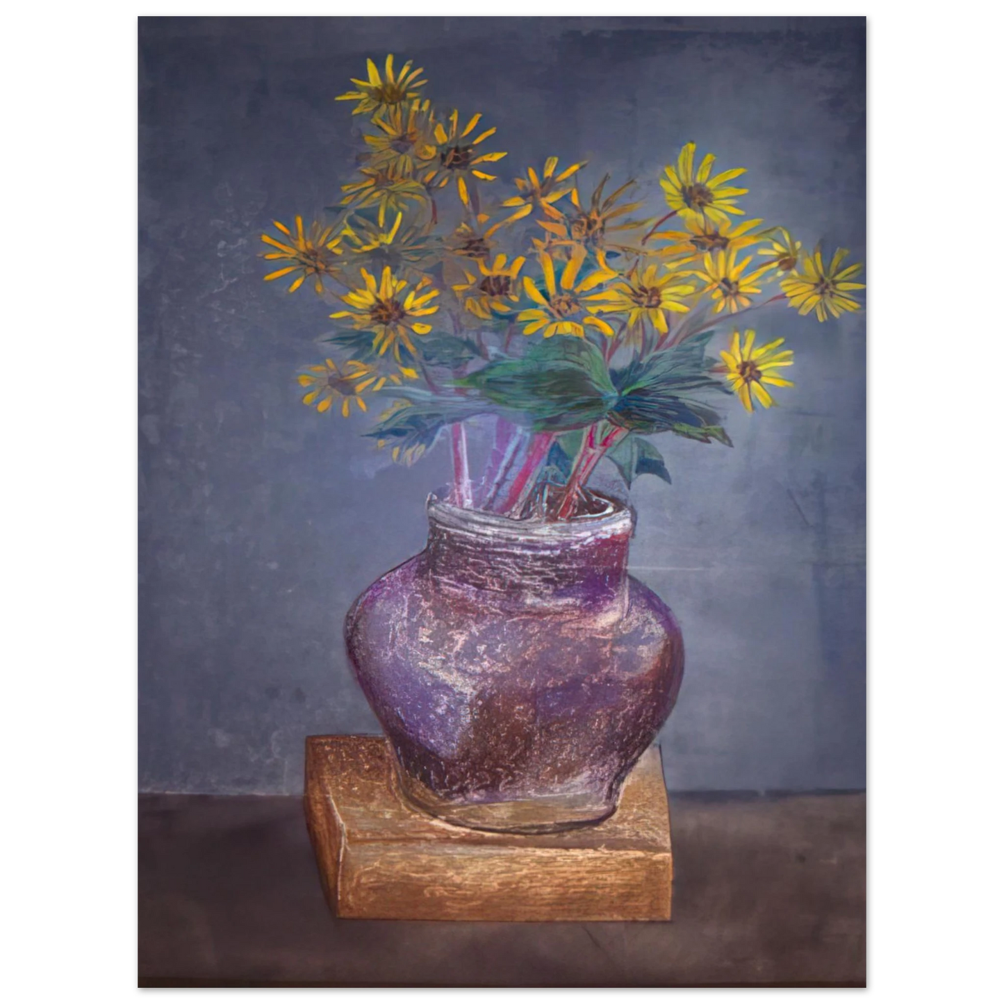 Morris Graves - Homemade Painting of a Homemade Bouquet of Sand Dune Daisies in a Homemade Vase - 1982  75x100 cm / 30x40inches Fine Art Poster