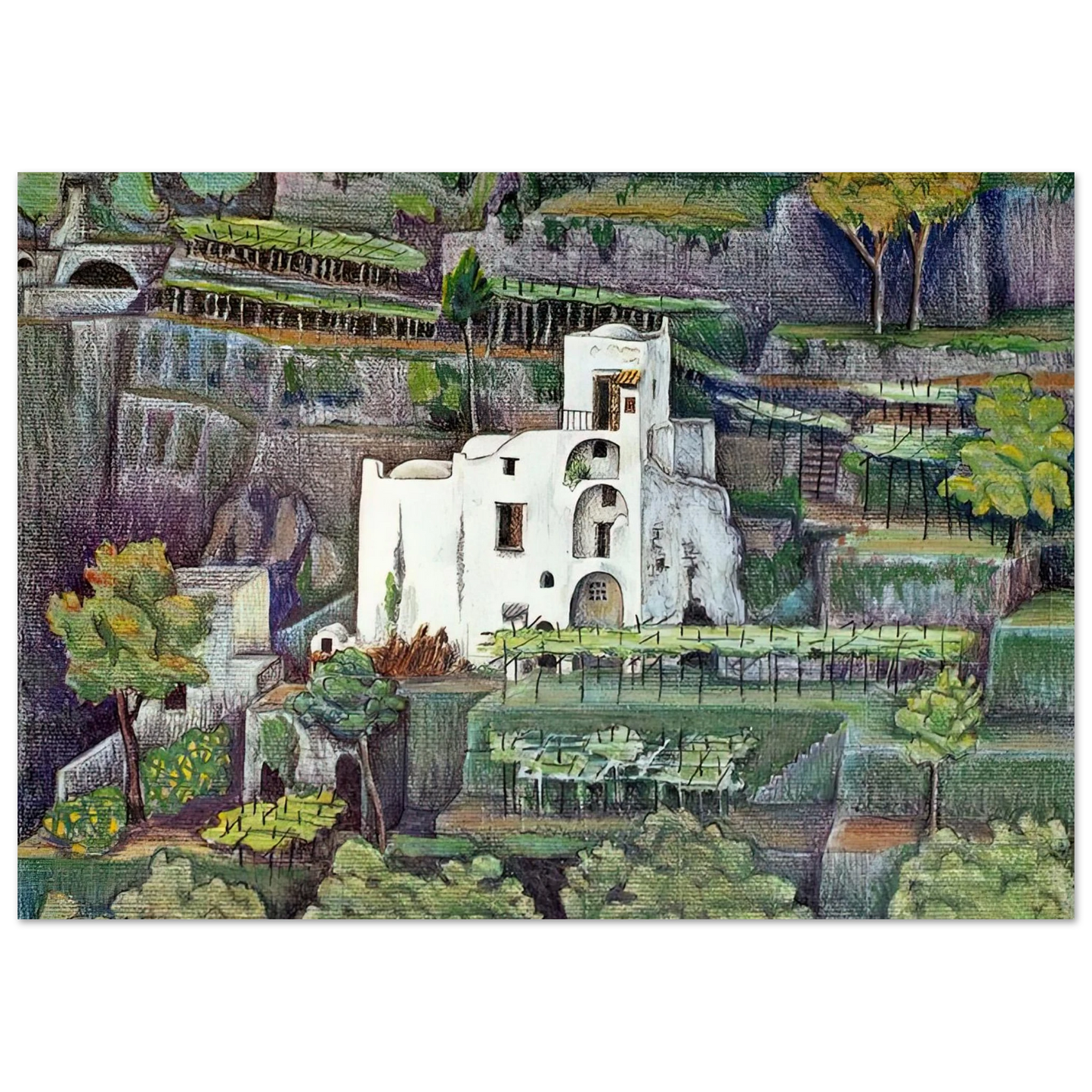 MC Escher - FARMHOUSE RAVELLO COLOUR Wall Art - 60x80 cm / 24x32 inches - Fine Art Poster-canvas - -