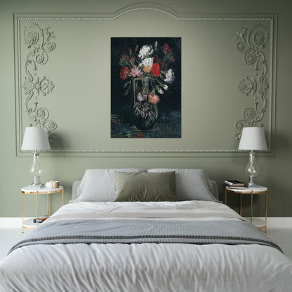 Vase with White and Red Carnations - Vincent van Gogh Brushed Aluminum Print - 70x100 cm / 28x40 inches | Vincent van Gogh Aluminum Print | Vincent van Gogh Prints