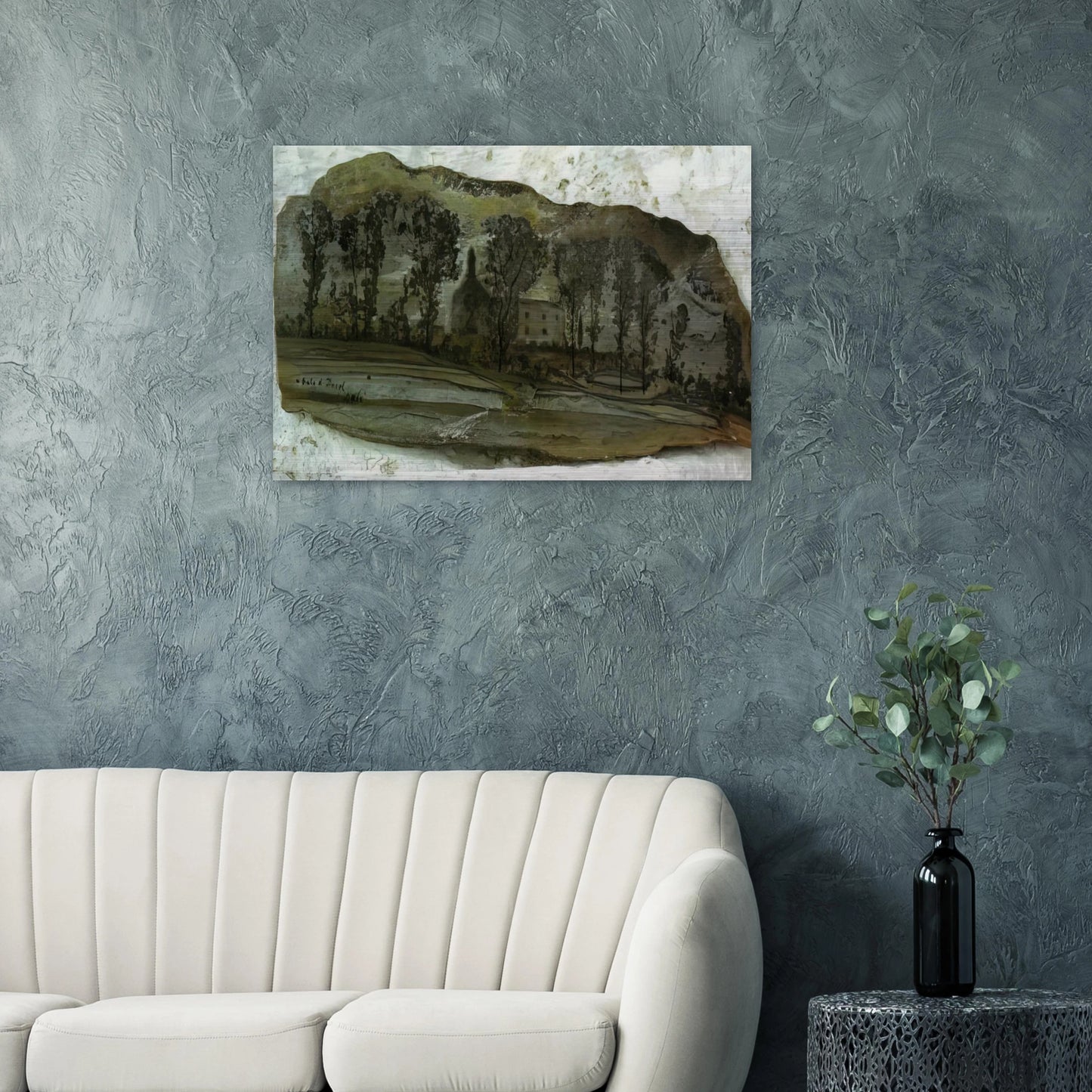 VIEW OF PUBOL - Salvador Dali Brushed Aluminum Print - 70x100 cm / 28x40 inches | Salvador Dali Aluminum Print | Salvador Dali Prints