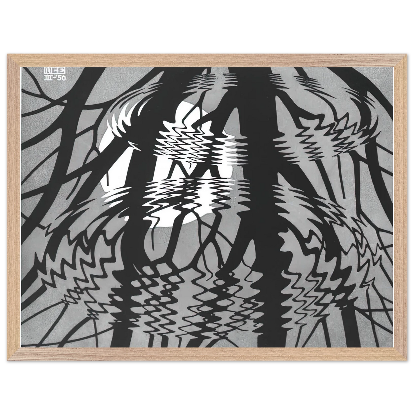 MC Escher - RIPPLED SURFACE Wall Art - 60x80 cm / 24x32 inches - Premium Wooden Framed Poster With Fine Art Paper-canvas - White frame