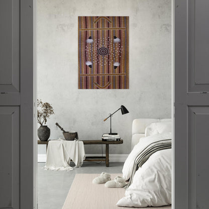 Bush Plum Dreaming - Native Art - Clifford Possum Tjapaltjarri Brushed Aluminum Print - 70x100 cm / 28x40 inches | Clifford Possum Tjapaltjarri Aluminum Print | Clifford Possum Tjapaltjarri Prints