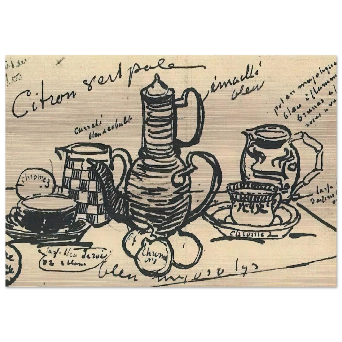 Still Life with Coffee Pot - Vincent van Gogh Brushed Aluminum Print - 70x100 cm / 28x40 inches | Vincent van Gogh Aluminum Print | Vincent van Gogh Prints