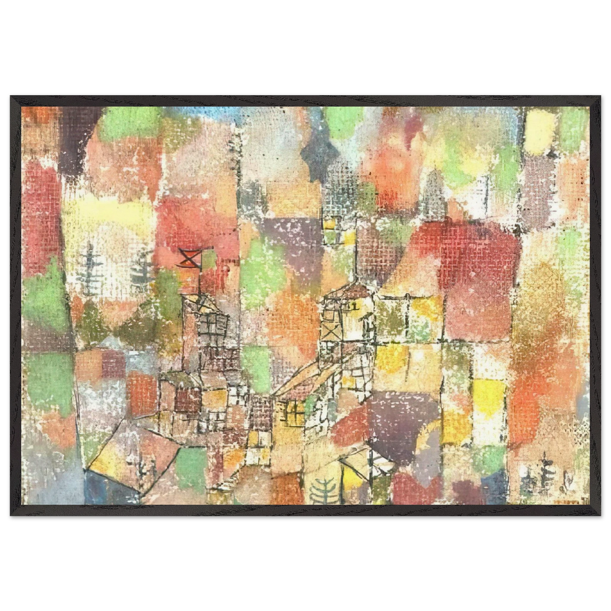 TWO COUNTRY HOUSES 1918 - Paul Klee 70x100 cm / 28x40 inches Framed Art Print – Black Wooden Frame