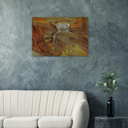 BED AND TWO BEDSIDE TABLES FEROCIOUSLY ATTACKING A CELLO - Salvador Dali Brushed Aluminum Print - 70x100 cm / 28x40 inches | Salvador Dali Aluminum Print | Salvador Dali Prints