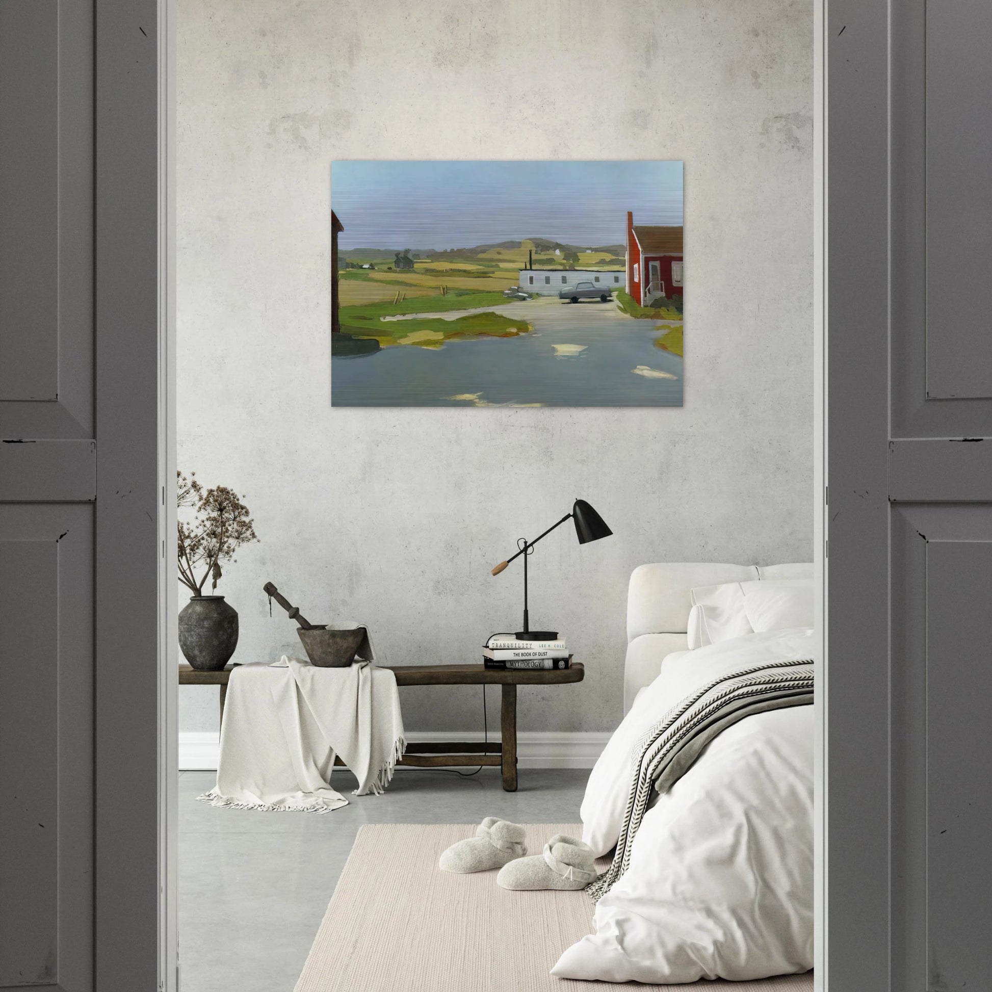 LONG ISLAND LANDSCAPE WITH RED BUILDING 1962 - Fairfield Porter Brushed Aluminum Print - 70x100 cm / 28x40 inches | Fairfield Porter Aluminum Print | Fairfield Porter Prints