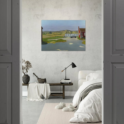 LONG ISLAND LANDSCAPE WITH RED BUILDING 1962 - Fairfield Porter Brushed Aluminum Print - 70x100 cm / 28x40 inches | Fairfield Porter Aluminum Print | Fairfield Porter Prints