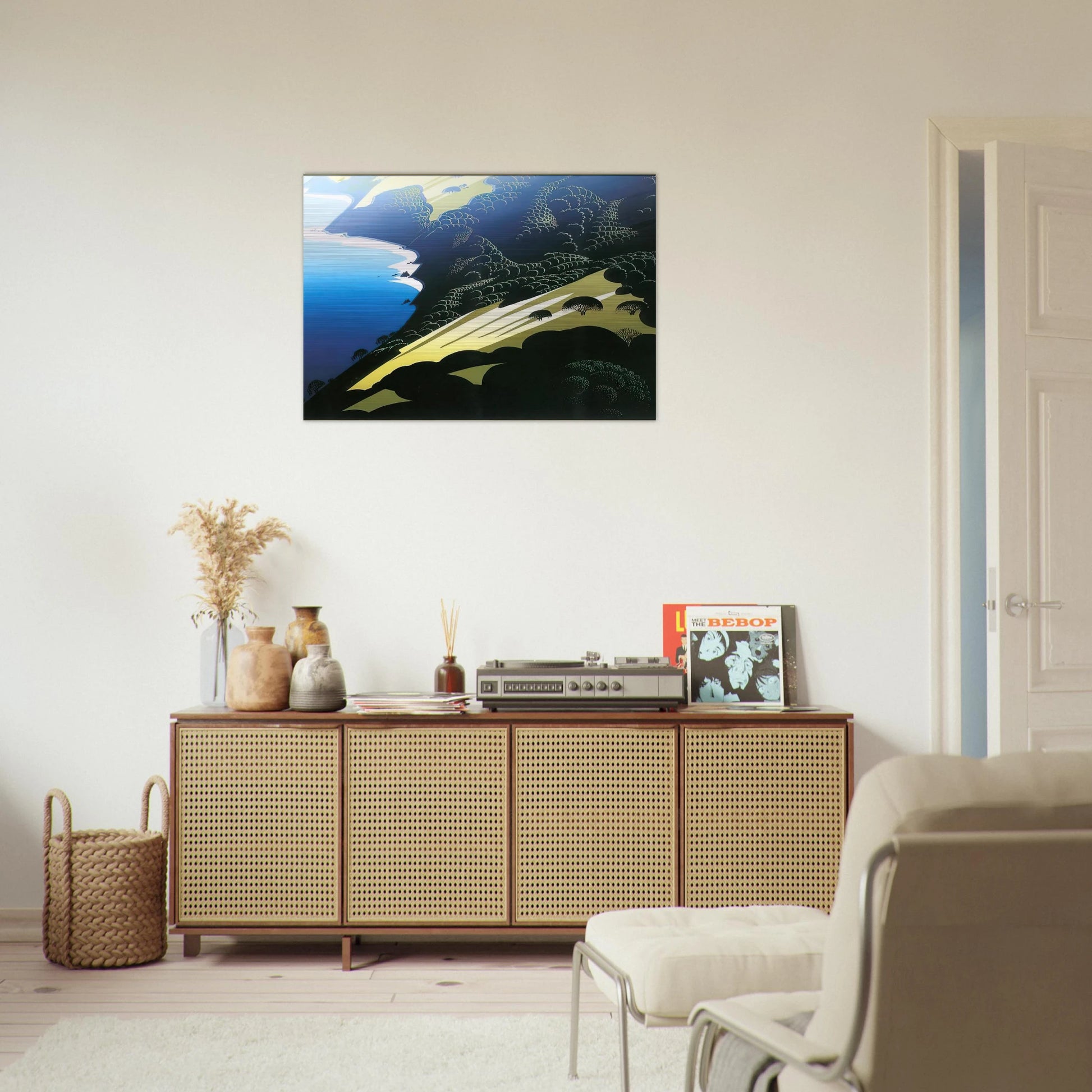 Seaside Pastures - Eyvind Earle Brushed Aluminum Print - 70x100 cm / 28x40 inches | Eyvind Earle Aluminum Print | Eyvind Earle Prints