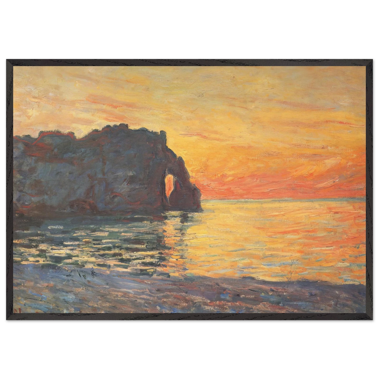 Etretat Cliff of dAval Sunset - claude monet 70x100 cm / 28x40 inches Framed Art Print – Black Wooden Frame