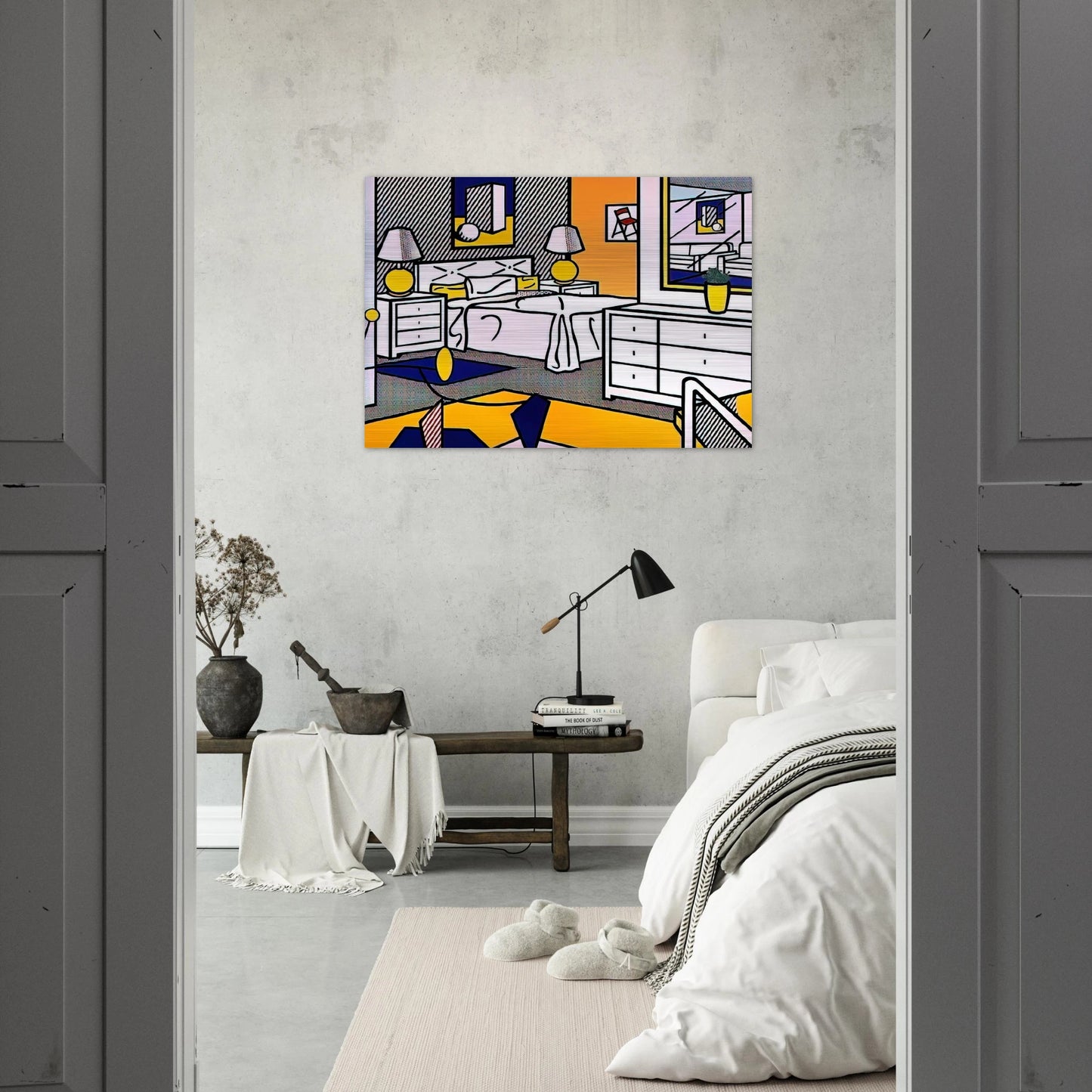 INTERIOR WITH MOBILE 1992 - Roy Lichtenstein Brushed Aluminum Print - 70x100 cm / 28x40 inches | Roy Lichtenstein Aluminum Print | Roy Lichtenstein Prints