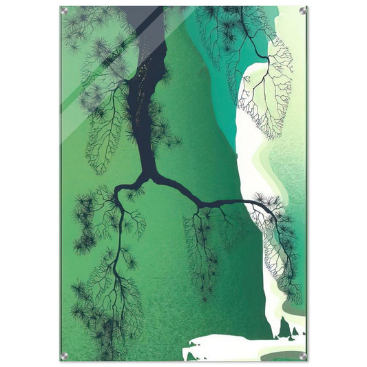 Sea Cliffs and Pine Branch - Eyvind Earle Acrylic Print - 70x100 cm / 28x40″ inches