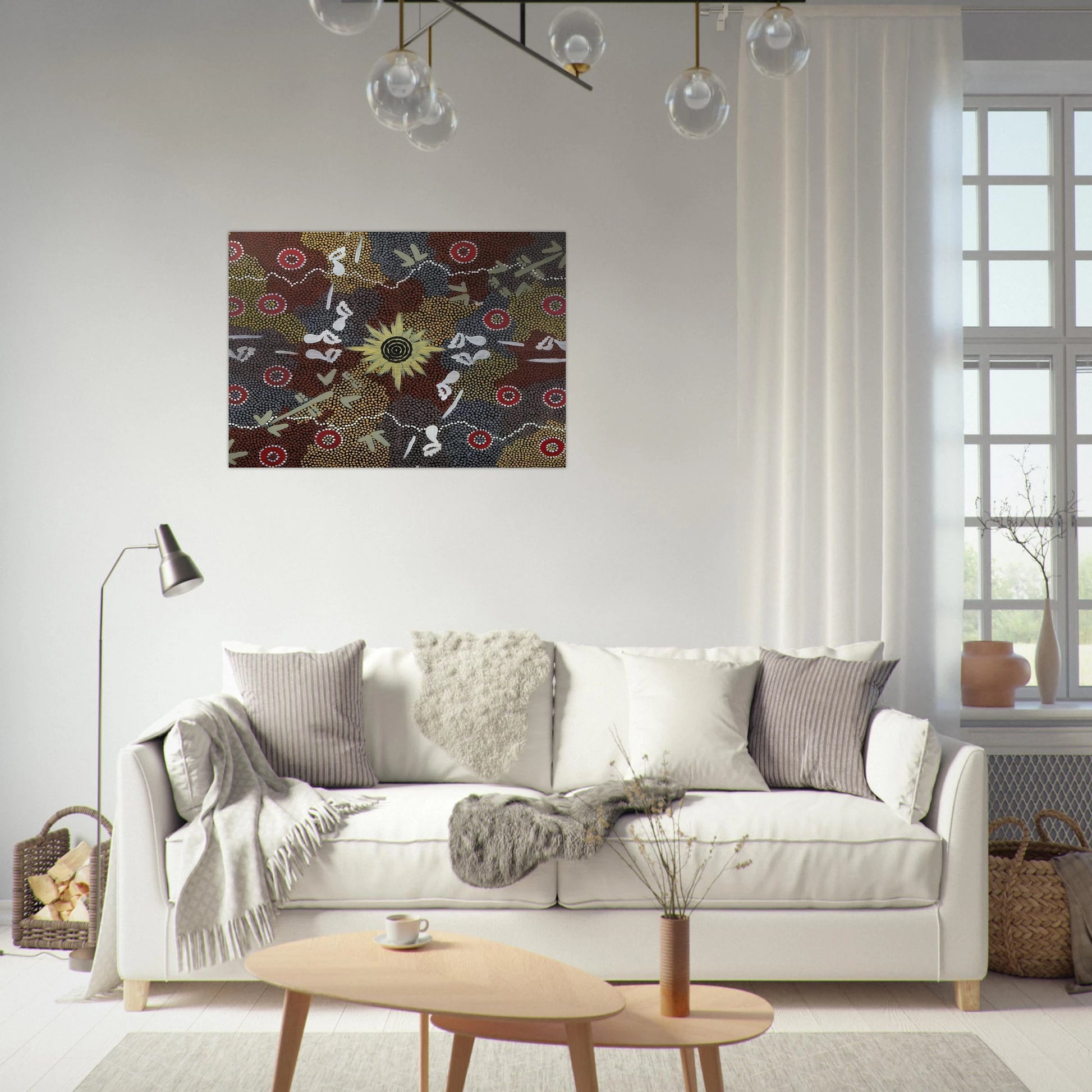 Frog and Kangaroo Dreaming - Native Art - Clifford Possum Tjapaltjarri Brushed Aluminum Print - 70x100 cm / 28x40 inches | Clifford Possum Tjapaltjarri Aluminum Print | Clifford Possum Tjapaltjarri Prints