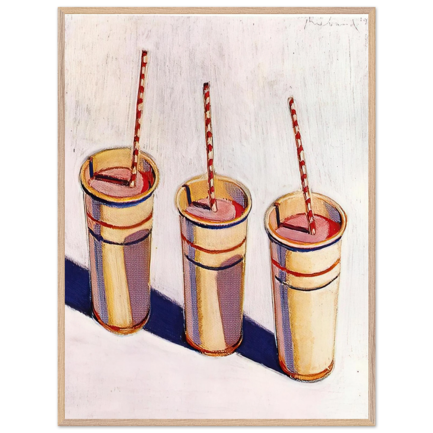 Wayne Thiebaud - Three Strawberry Shakes - 1964 Wall Art - 60x80 cm / 24x32 inches - Premium Wooden Framed Poster With Fine Art Paper - Black frame